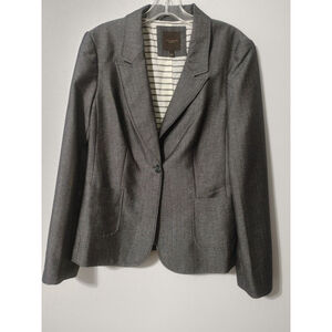 Women's THE LIMITED Dark Gray One Button Blazer L with Striped Lining